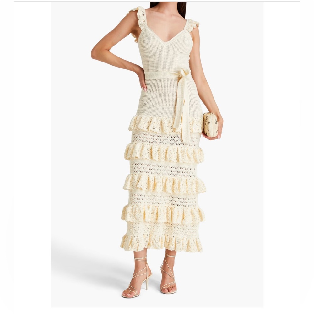 Zimmermann Cream Crochet Ruffled Midi Dress